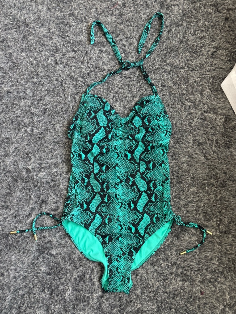 No Boundaries Teal Snake-Print Halter One-Piece Swimsuit for Kids